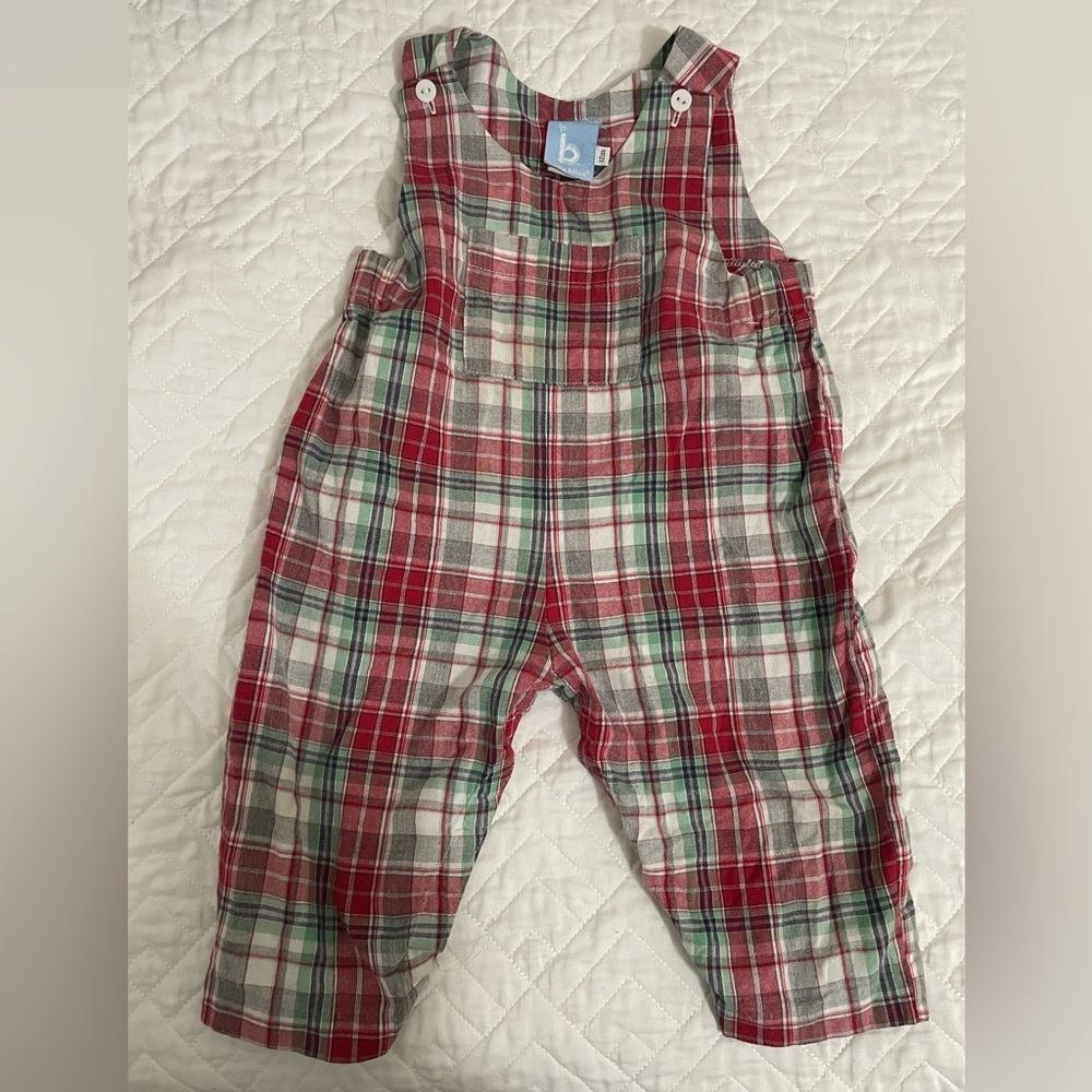 Red & Green Plaid pants romper overalls by Bella Bliss - 12 mo